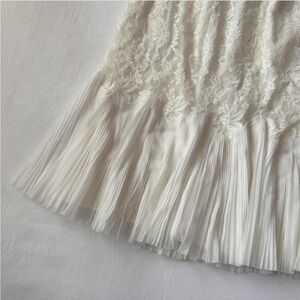 Vintage Lace & Pleated Midi Skirt - Ivory sheer skirt